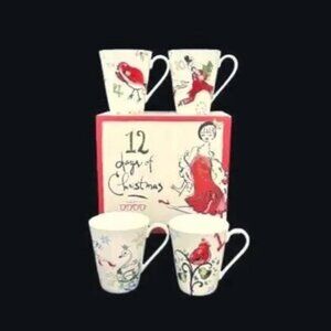 Vintage Lenox 12 Days of Christmas Mugs 4 Pc Set NIB